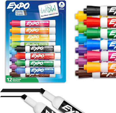 12 Count Dry Erase Markers Low Odor Ink Assorted Colors Chisel Tip For Office