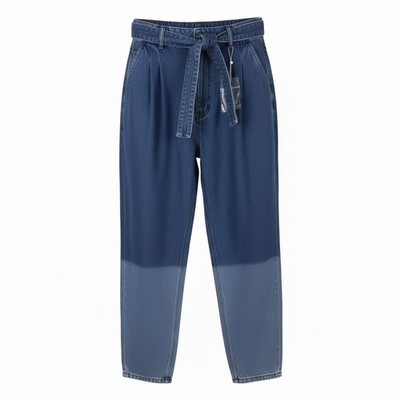 MAX&CO. Damen Jeans W29 Blau Gewaschen Falten Gürtel Locker Gerade High Waist