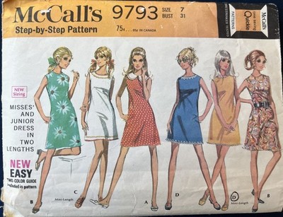 McCall's 9793 Vintage 1969 Step-By Step Pattern Dress