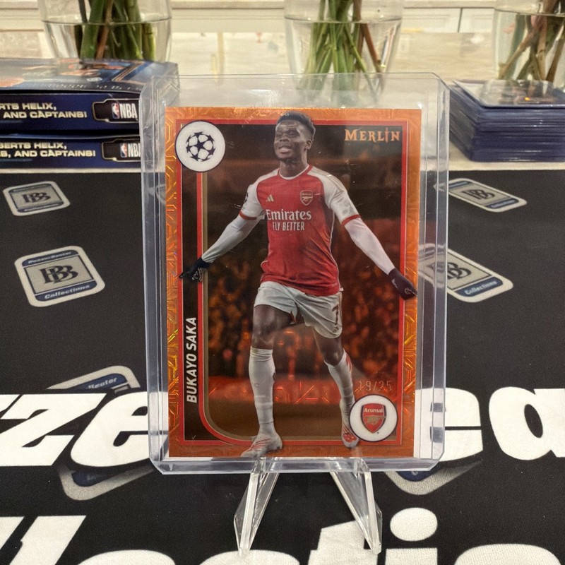 2024 Topps Chrome Merlin UEFA Bukayo Saka Orange Mojo Refractor /25 Arsenal
