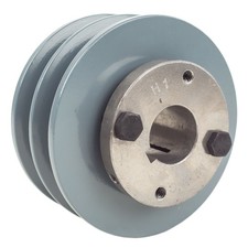 Cast Iron 4" Dual Groove Pulley 2 Belt B Section 5L with 1" Sheave Bushing