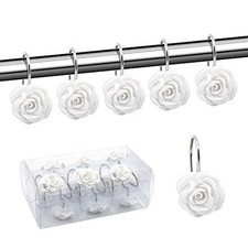 Shower Curtain Hooks, Home Decorative Rustproof Shower Curtain Hooks White
