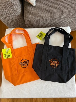 Trader Joe s Mini Canvas Tote Bag Set Of 2 Black Orange Limited Edition