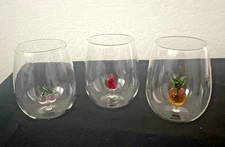 Anthropologie Cheerie Stemless Wine Glass- Cherry,  Pineapples, or Watermelon