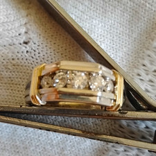 Mens Gold-Tone Channel-Set 3-Stone Round Diam...