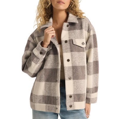 EVEREVE Z SUPPLY Preston Knit Plaid Jacket - Size Medium Slate Grey