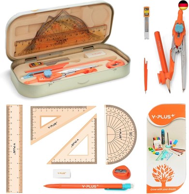 YPLUS Mathematik-Geometrie-Set mit Lineal, Winkelmessern, Protraktor,