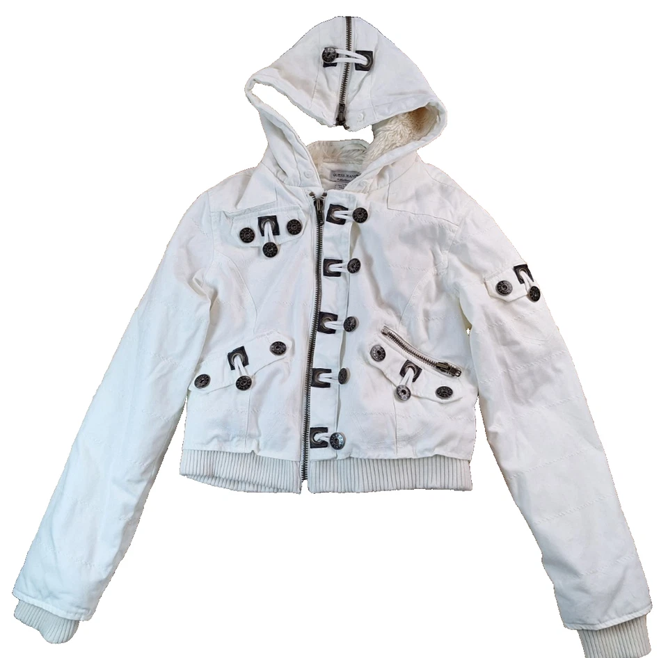 Chaqueta Blazer De Colección Guess Algodón Blanca Talla GRANDE Botones De Metal + Lazos Con Capucha Foto 2 de 4