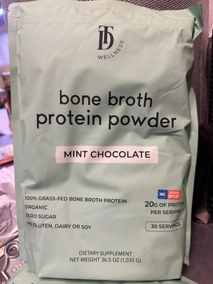 36.5oz TD Wellness Mint Chocolate Bone Broth Protein Powder 100% Grass Fed 20g
