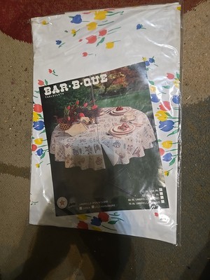 Vintage Bar B Que Plastic Tablecloth 52'' X 84'' Tulips Spring New In Package