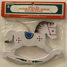 Vintage Commodore Rocking Horse Christmas Ornament Wood Hand Painted 6" NOS