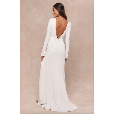 white long sleeve mermaid maxi dress Liliana Ruffle Long Sleeve Beach White Maxi Dress