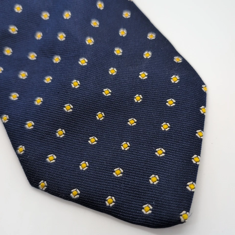 Battistoni Tie Dark Blue & Yellow Silk Dot Print Necktie - Image 2 of 4