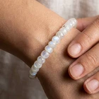 925 Solid Sterling Silver Cut White Rainbow Moonstone Stretching Bracelet