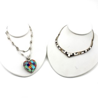 Southwest Signed Sterling Turquoise Onyx Spiny Oyster Necklace Lot of 2 #S4454 1