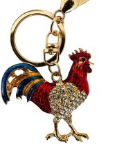 Colorful Rhinestone Rooster Gallo Keychain, Blue, Yellow Red. Gift. New