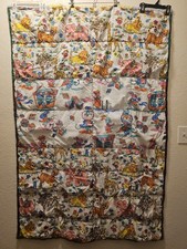 Vintage Hand Quilted Baby Quilt- Vintage Animal Theme, Soft Denim Back 58" X 40"