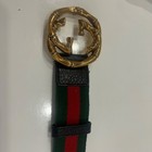 Gucci GG Web Belt Black Leather 80/32 Red Green Stripe Gold Buckle Authentic — photo 2