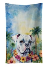Caroline's Treasures White Boxer Luau Kitchen Towel DAC6387KTWL