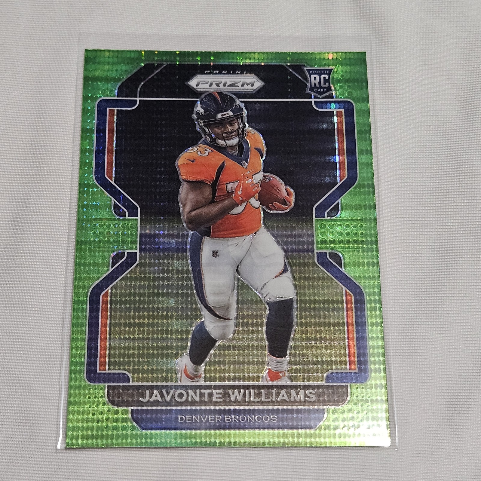 2021 Panini Prizm Javonte Williams Neon Green Pulsar 345 Denver Broncos RC