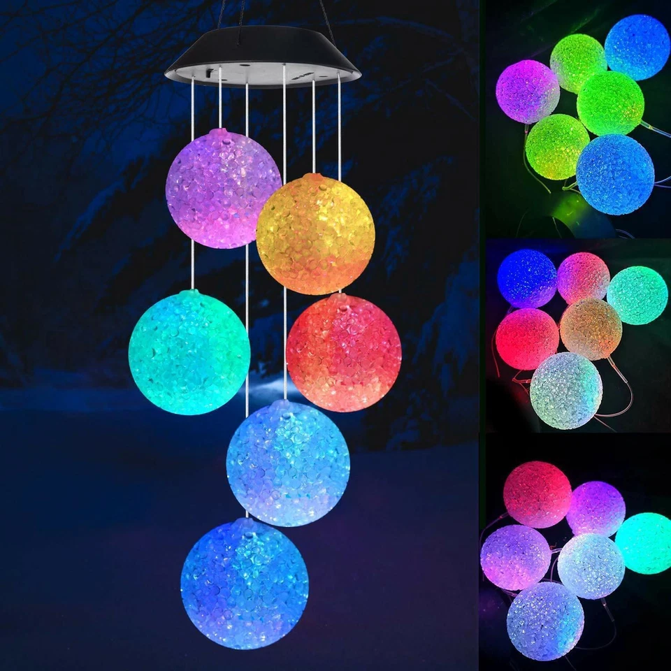 Solar Color Changing LED Wind Chimes Home Garden Yard Decor Hanging Lights Lamp - Image 2 of 4