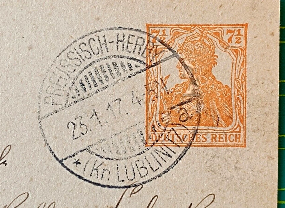 Germany postcard 1917,Preussisch Herby,Lublinitz(District),Nominal 7 1/2 pf,used - Image 2 of 3