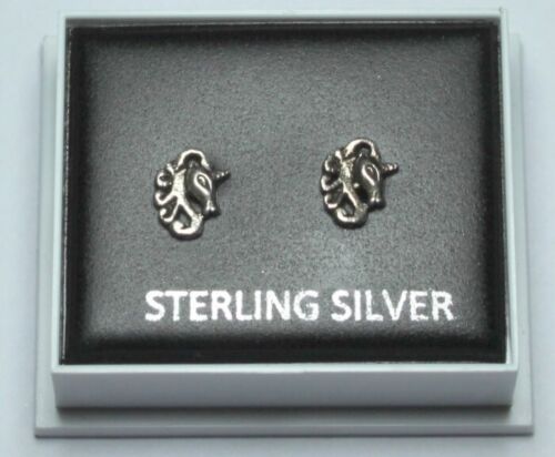 STERLING SILVER 925 STUD EARRINGS  UNICORN HEAD  7 X 6 mm BUTTERFLY BACKS ST 147 - Picture 1 of 4