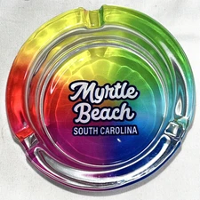 Myrtle Beach Ashtray South Carolina Rainbow Design Heavy Glass Pride Travel