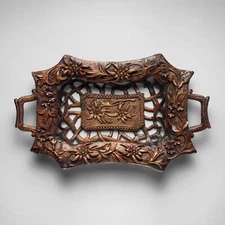 Antique 19h Century Black Forest Carved Wood Bowl / Dish