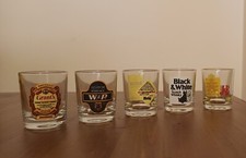 5x Bicchieri Whisky Shot Vintage VMC Reims Shot Glasses Haig Grants JB Long John