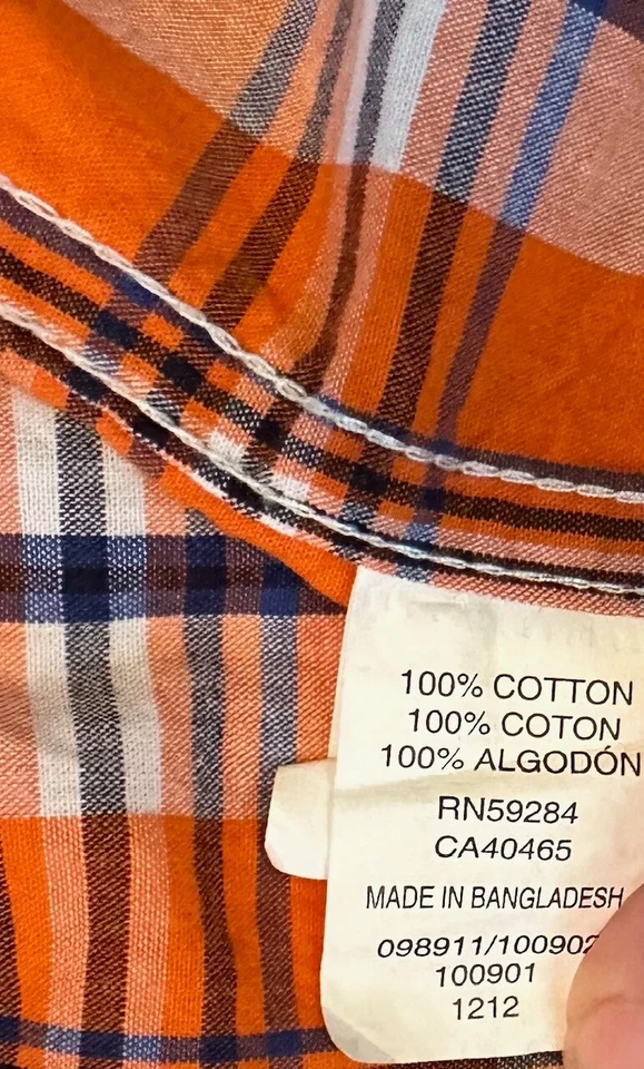 GUC Boy's The Children's Place Plaid Button Up Shirt, Orange Blue, Size: XL 14 - Image 2 of 4