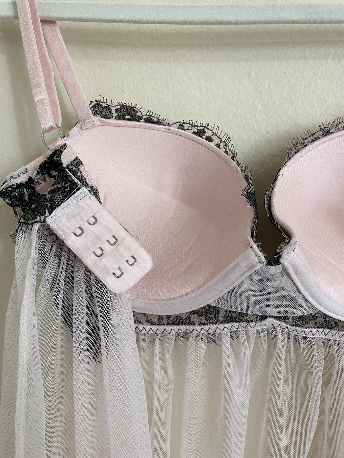 UNDERCOVER Victoria's Secret abito tulle rosa push up babydoll camicia da notte TAGLIA 32D V DAY!