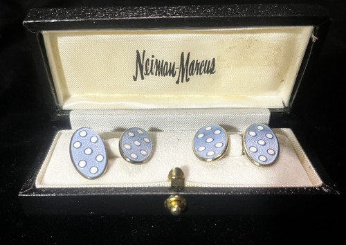 Vintage Emaille auf Sterling Puderblau mit weißen Polka Dots Manschettenknöpfen - Bild 1 von 4