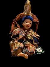 VTG Geppeddo Baby Carnival Clown Jester 10” Porcelain Doll Mardi Gras GOOD