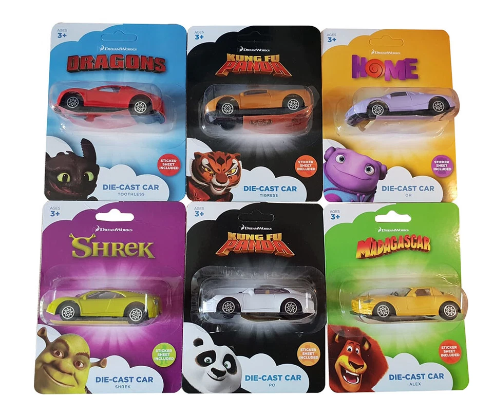 Dreamworks Die-Cast 6er Set Modellautos Tigress Po Alex Oh Shrek Toothless Kung