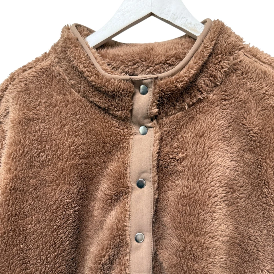 Denim & Co. Fleece Pullover Plus Size 2X Brown Cozy Fuzzy Womens Sherpa Jacket T - Image 3 of 4
