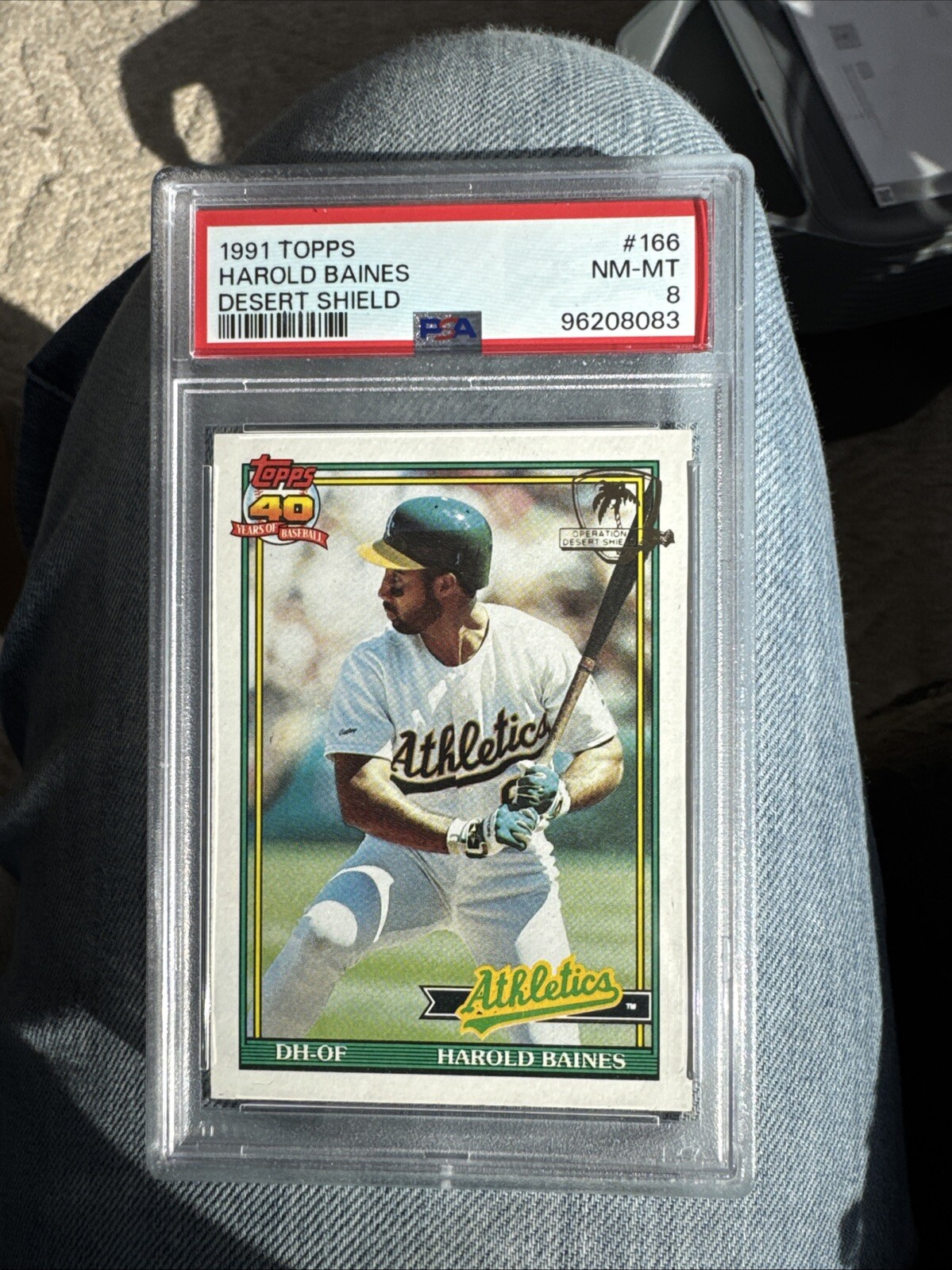 1991 Topps Desert Shield  #166 HAROLD BAINES PSA 8 ATHLETICS