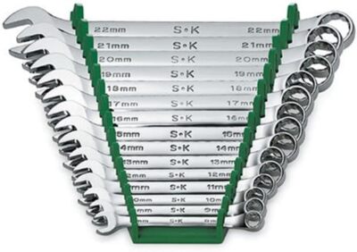 SK Tools 15 Piece 12 Point Metric Regular Combination Chrome Wrench Set (86265)