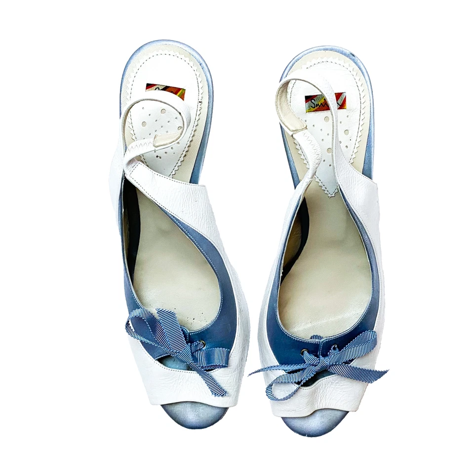 Zapatos de salón Paul Smith Italia de cuero blanco punta abierta a rayas talla 40 Foto 2 de 4