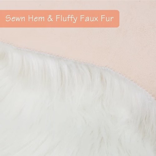Chic 2x3 ft White Shag Faux Sheepskin Rug - Ideal for Living Room & Nursery - Picture 7 of 9