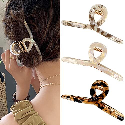 3 Acetate & Metal Butterfly Claw Hair Clips for Long Thick Hair Amazon.com: Big Hair Claw Clips Checker Claw Butterfly  main image 2