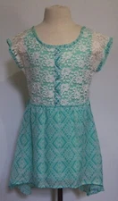 Little Girls One Step Up Jade Green Chiffon Lace Short Sleeve Dress Sz S(4)