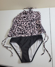 Bikini Swimsuit Women's Pink Leopard Print Padded 2 Piece Halter Set Size Large