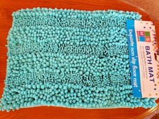 M S Slipmat Teal 100 Microfibra Shag Bath Mat 20" x 14" 30 x 50 cm Shaggy
