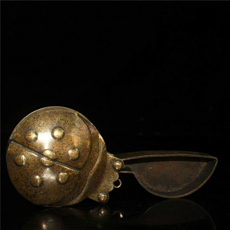 Joyero Ladybug hecho a mano de latón puro chino de colección antigua Foto 4 de 4