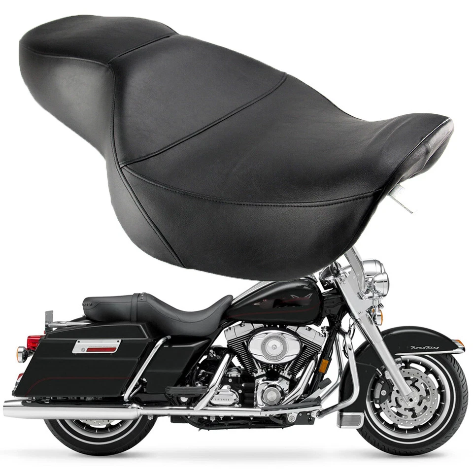 Asiento de dos asientos de bajo perfil para conductor pasajero para Harley Touring Road King 1997-2007 Foto 2 de 4