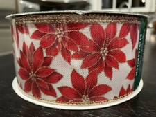 Kirkland Christmas Wire-Edged Red Poinsettia Ribbon, Width 2.5in Length 50 Yards