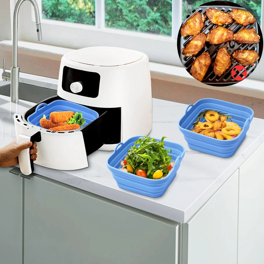Air Fryer Liners Silicone Basket Reusable Air Fryer Pots for 5-9QT Air Fryer ...