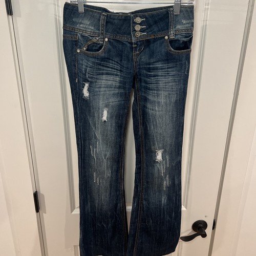 Almost Famous Denim Jeans Skinny Women’s Size 1 Blue Distressed Raw Hem