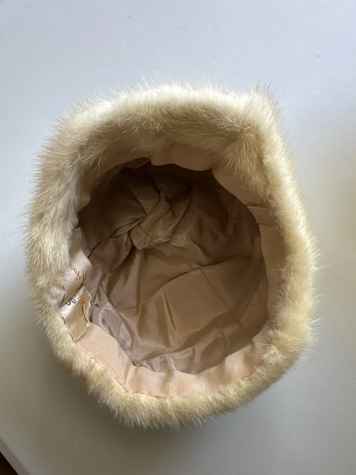 Sombrero cubo Saks Fifth Avenue visón crema talla única 100 % piel, forrado, vintage Foto 4 de 4